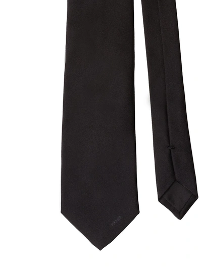 Shop Prada Pointed Satin Tie In Black