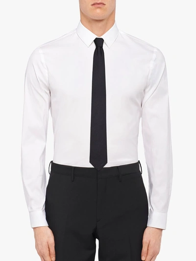 Shop Prada Pointed Satin Tie In Black