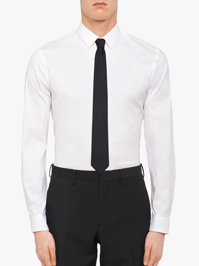 Prada Triangle Logo-embroidered Striped Wool Tie In Black
