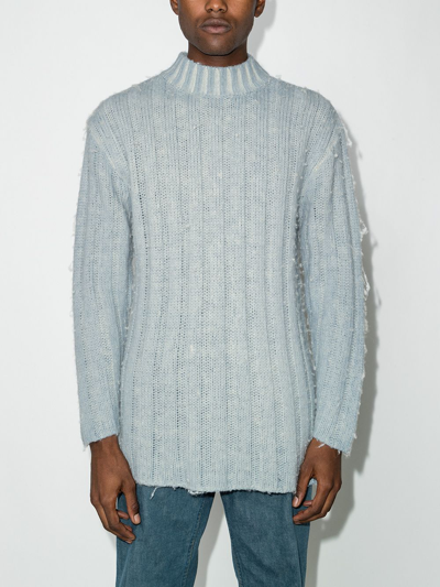Shop Our Legacy Ribbed Funnel Neck Jumper In Blau