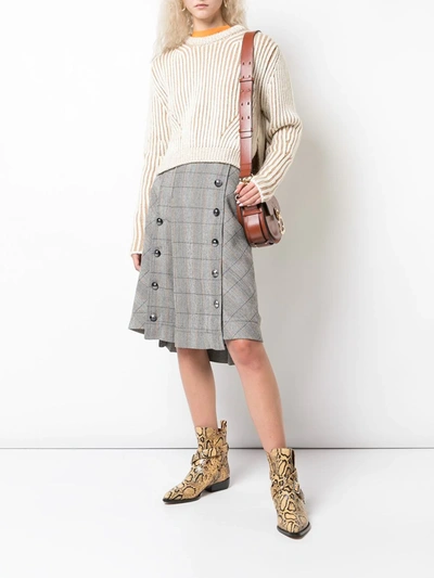 Shop Chloé Button-front Check Skirt In Grey