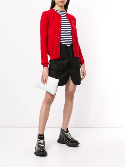 Shop Comme Des Garçons Play Logo Embroidered Buttoned Cardigan In Red