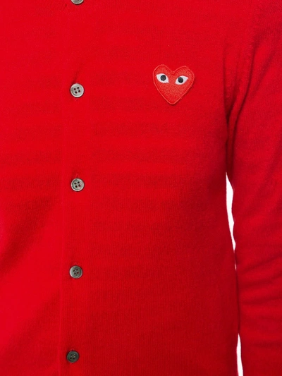 Shop Comme Des Garçons Play Logo Embroidered Buttoned Cardigan In Red