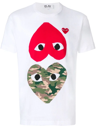 Shop Comme Des Garçons Play Hearts Print T-shirt In White