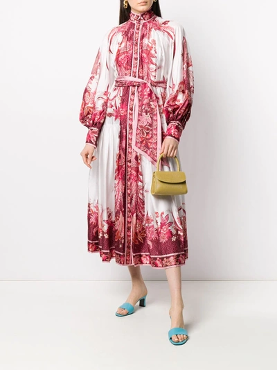 Shop Zimmermann Belted Phoenix Print Silk Dress In Pink