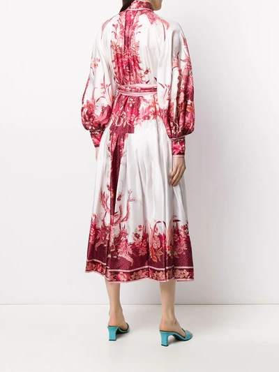 Shop Zimmermann Belted Phoenix Print Silk Dress In Pink