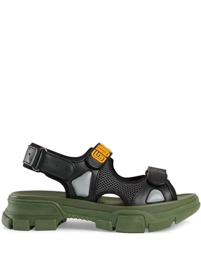 Shop Gucci Leather And Mesh Sandals In Black