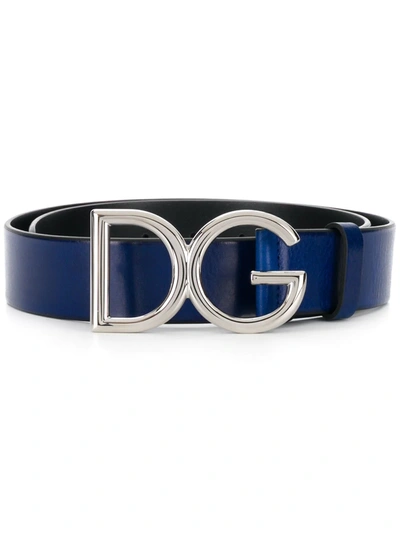Shop Dolce & Gabbana Logo Buckle Belt In Blue