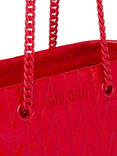 Shop Miu Miu Shiny Leather Tote Bag In Red