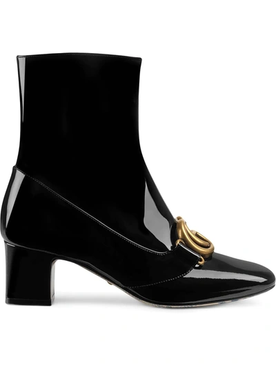 Shop Gucci Patent Leather Ankle Boot With Double G In Black