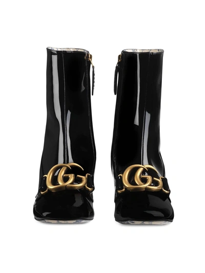 Shop Gucci Patent Leather Ankle Boot With Double G In Black