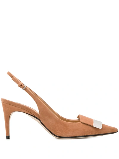 Shop Sergio Rossi Pointed Sling-back Pump In Neutrals