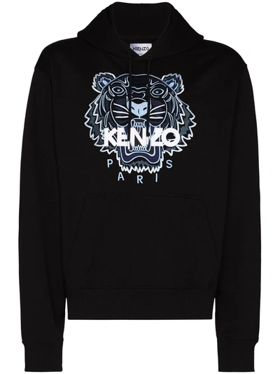 Shop Kenzo Tiger Embroidered Hoodie In Blue