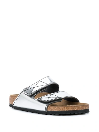 Proenza Schouler + Birkenstock Arizona Topstitched Metallic Leather Sandals In Silver