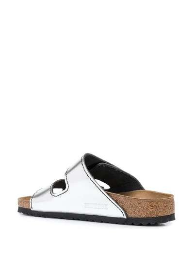 Proenza Schouler + Birkenstock Arizona Topstitched Metallic Leather Sandals In Silver