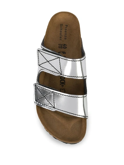 Proenza Schouler + Birkenstock Arizona Topstitched Metallic Leather Sandals In Silver