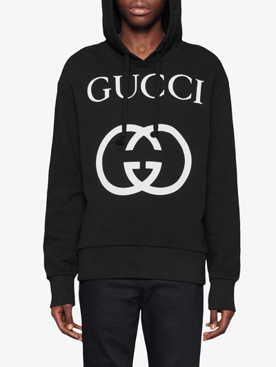 Shop Gucci Hooded Sweatshirt With Interlocking G In Black