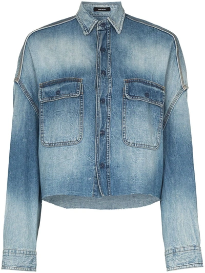 Shop R13 Cropped Denim Shirt In Blue