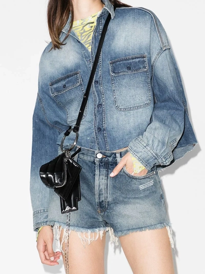 R13 Oversized Cropped Distressed Denim Shirt In Blue