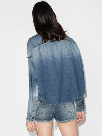 R13 Oversized Cropped Distressed Denim Shirt In Blue