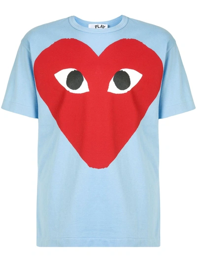 Shop Comme Des Garçons Play Heart Print Crewneck T-shirt In Blue