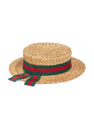 Shop Gucci Logo-ribbon Straw Hat In Brown