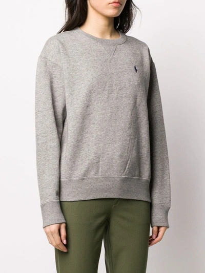 Shop Polo Ralph Lauren Logo Embroidered Sweatshirt In Grey