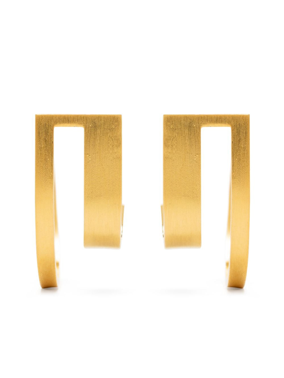 Shop Hsu Jewellery Unfinishing Line Double Hoop Earrings In Gold