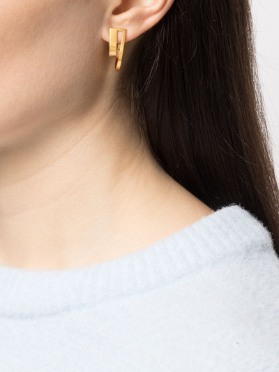 Shop Hsu Jewellery Unfinishing Line Double Hoop Earrings In Gold