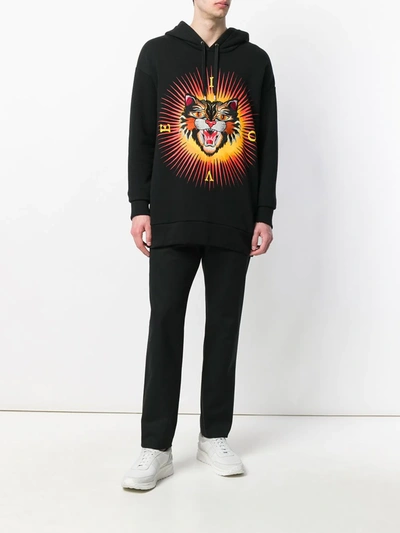 Shop Gucci Logo Stitched Tailored Trousers In Black