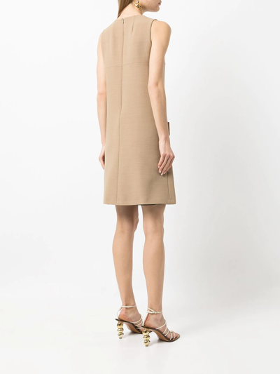 Shop Paule Ka Bow Detail Shift Dress In Brown