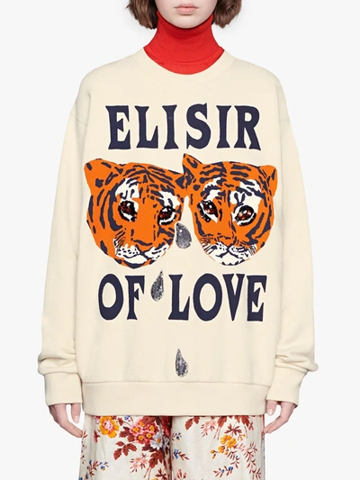 Shop Gucci Tiger Print Sweatshirt In White