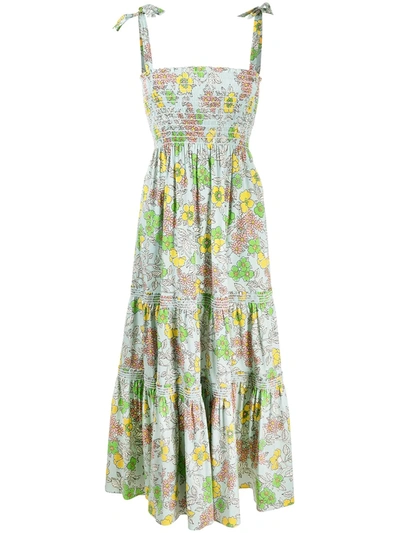 Shop Tory Burch Floral-print Tiered Dress In Blue