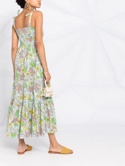 Shop Tory Burch Floral-print Tiered Dress In Blue