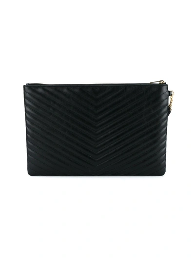 Saint Laurent Monogram Ysl Large Chevron Quilted Flat Wristlet Pouch Bag In Black