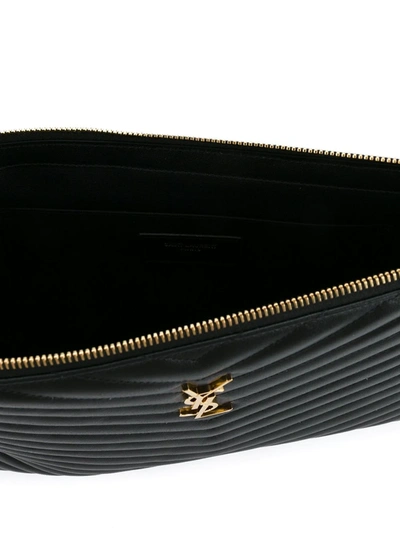 Saint Laurent Monogram Ysl Large Chevron Quilted Flat Wristlet Pouch Bag In Black