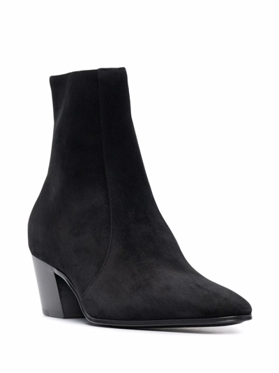 Saint Laurent Point-toe Suede Ankle Boots In Schwarz
