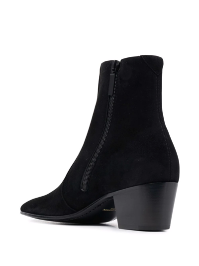 Saint Laurent Point-toe Suede Ankle Boots In Schwarz