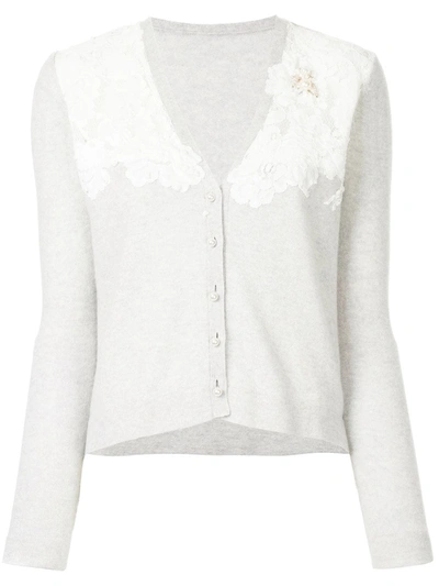Shop Onefifteen Floral Lace Patch V-neck Cardigan In Grey