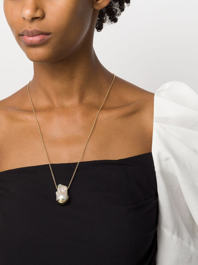 Mizuki 14k Charm Baroque Slide White Freshwater Necklace  In Gold