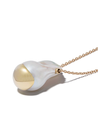 Mizuki 14k Charm Baroque Slide White Freshwater Necklace  In Gold