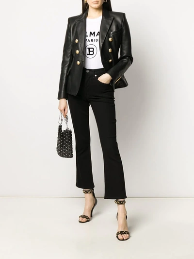 Shop Balmain Double-breasted Leather Blazer In Black