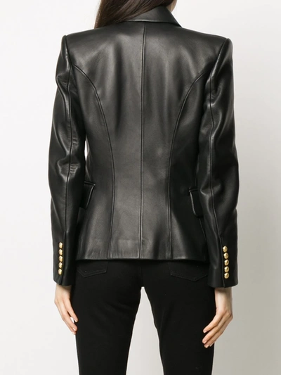 Balmain Double-breasted Leather Blazer In Black