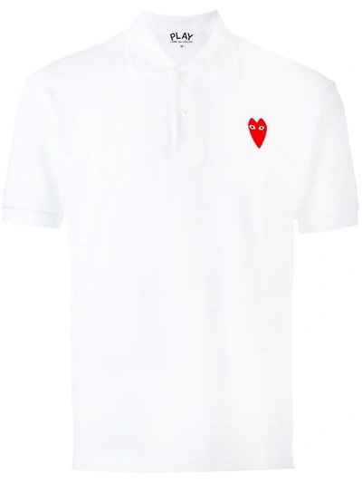 Shop Comme Des Garçons Play Embroidered Heart Polo Shirt In White