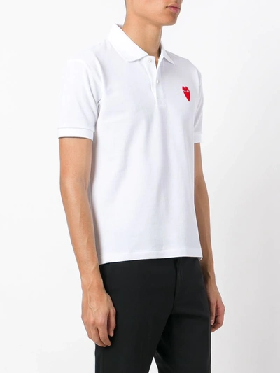 Shop Comme Des Garçons Play Embroidered Heart Polo Shirt In White