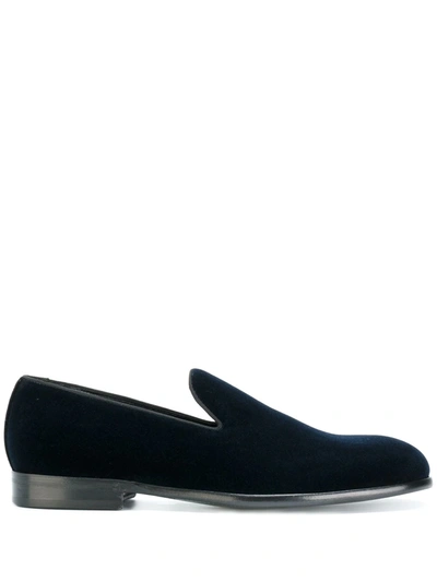 Dolce & Gabbana Velvet Slippers In Blue