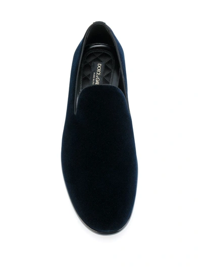 Shop Dolce & Gabbana Classic Velvet Slippers In Blue