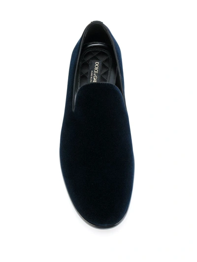 Dolce & Gabbana Velvet Slippers In Blue