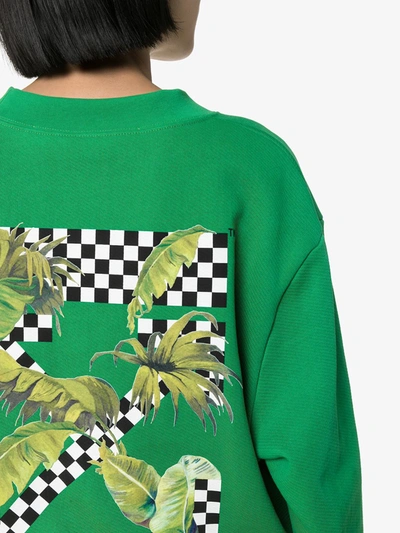 Shop Off-white Graphic Print Cropped Sweater In Green