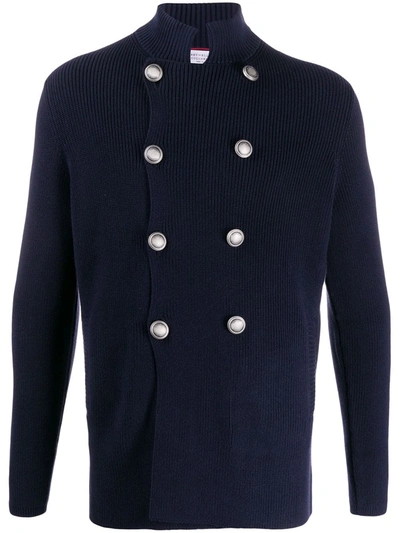 Shop Brunello Cucinelli Double Breasted Cardigan In Blue